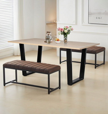 Hallowood Furniture Dudley 1.5M Dining Table Set With 2 Deluxe Leather Effect Benches - image 1