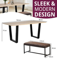 Hallowood Furniture Dudley 1.5M Dining Table Set With 2 Deluxe Leather Effect Benches - thumbnail 3