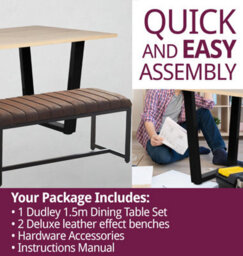 Hallowood Furniture Dudley 1.5M Dining Table Set With 2 Deluxe Leather Effect Benches - thumbnail 7