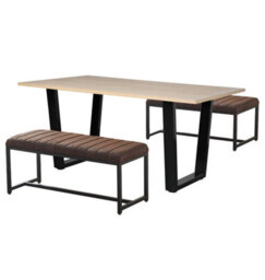 Hallowood Furniture Dudley 1.5M Dining Table Set With 2 Deluxe Leather Effect Benches - thumbnail 8