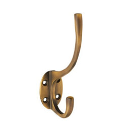Victorian Hat & Coat Hook On Oval Backplate 64mm Projection Antique Brass - thumbnail 4