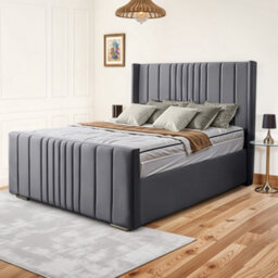 UKBEDFURNITURE Balmoral Wingback Grey Plush Valvet Upholstered Gas Lift Ottoman Storage Bed -  With 48 Inch Headboard - thumbnail 1