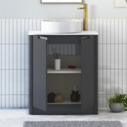 Royal Bathrooms Avenza 700mm Matt Obsidian Black Floor Standing Bathroom Vanity Unit 2 Door With Art Round Basin - thumbnail 5