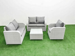 Fimous Rattan Garden Furniture Set Reclining Chair Loveseat Sofa Square Coffee Table Indoor Outdoor Set Light Grey - thumbnail 1