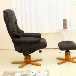 More4Homes Sorento Brown Bonded Leather Swivel Recliner Armchair Chair With Foot Stool - thumbnail 2