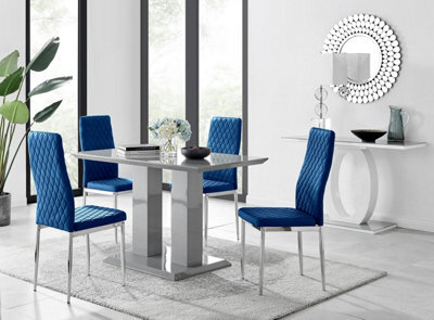 Furniturebox Uk Imperia 4 Grey Dining Table And 4 Navy Velvet Milan Chairs - image 1