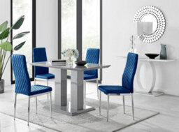 Furniturebox Uk Imperia 4 Grey Dining Table And 4 Navy Velvet Milan Chairs - thumbnail 1