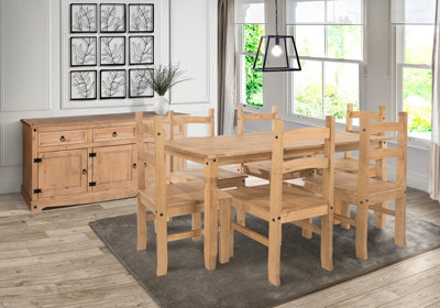 Core Products Corona Rectangular Dining Table & 4 Chair Set, Antique Waxed Pine, H75.0Cm X W75.0Cm X L150.0Cm - image 1