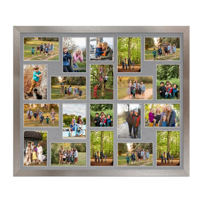 AK Frames 80X70Cm Aluminum Modern Multi Photo Frame With Mid Grey Mount - Holds 20 Apertures (18X) 6X4, (2X) 4X4 Photos - image 1
