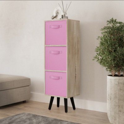 Urbn-Living Antique Oak 3-Tier 3-Drawer Cube Shelving Unit With Scandinavian Legs - image 1