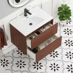 Royal Bathrooms Elmore 700mm Traditional Wall Hung 2 Drawer Bathroom Vanity Unit With Ceramic Basin Sink - Terracotta Clay - thumbnail 5