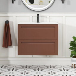 Royal Bathrooms Elmore 700mm Traditional Wall Hung 2 Drawer Bathroom Vanity Unit With Ceramic Basin Sink - Terracotta Clay - thumbnail 3