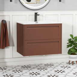 Royal Bathrooms Elmore 700mm Traditional Wall Hung 2 Drawer Bathroom Vanity Unit With Ceramic Basin Sink - Terracotta Clay