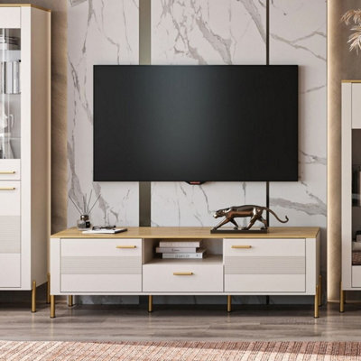 Heze Furniture Ruben 2 Door 1 Drawer Tv Unit - Cashmere / Stone Oak - image 1