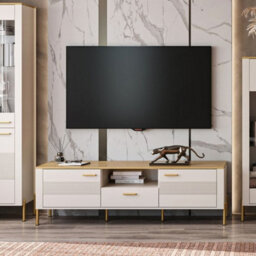 Heze Furniture Ruben 2 Door 1 Drawer Tv Unit - Cashmere / Stone Oak - thumbnail 1