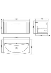 Balterley Belvide Partial Fluted 1 Drawer Wall Hung Vanity Unit With 1 Tap Hole Curved Basin- 800mm - Satin Blue - thumbnail 8