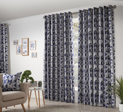 Luxury Living Zandi Ring Top Curtains Blue/silver - image 1