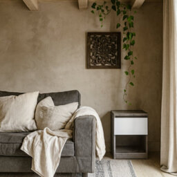 Wyld Haus Budapest Bedside Table Concrete-Effect & White Gloss, 1 Drawer 1 Shelf, L 40.4 X D 40 X H 49.5 Cm