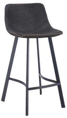 Lamboro Antico Kitchen Bar Stool, Single, Faux Leather Seat, Metal Leg Fixed Height Stool With Footrest, Breakfast Bar Stool, Black - image 1