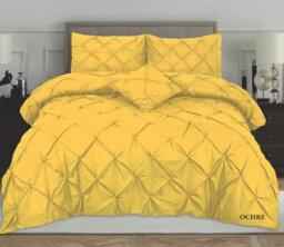 TheWhiteWater Limited Pintuck Duvet Cover Set + Matching Pillowcases, Hand Stitches Quilt Bedding Set - Ochre - thumbnail 2