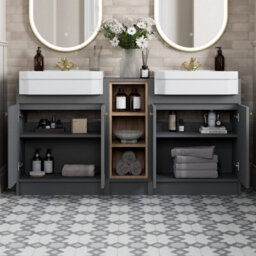 Affine 1540mm Traditional Double Vanity Basin Unit & Shelving Bathroom Furniture Grey - thumbnail 2