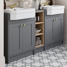 Affine 1540mm Traditional Double Vanity Basin Unit & Shelving Bathroom Furniture Grey - thumbnail 3