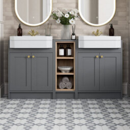 Affine 1540mm Traditional Double Vanity Basin Unit & Shelving Bathroom Furniture Grey - thumbnail 1