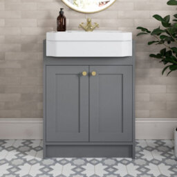 Affine 1540mm Traditional Double Vanity Basin Unit & Shelving Bathroom Furniture Grey - thumbnail 4