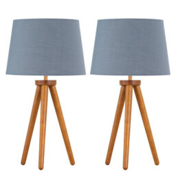 First Choice Lighting Set Of 2 Dark Oak Table Lamp Or Bedside Lights With Grey Shades