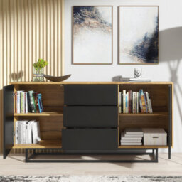 Sideboard 140Cm Sideboard Cabinet Cupboard Tv Stand Living Room Oak&black - thumbnail 3