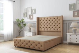 "Comfort Emily Latte Dumfries Divan Bed Set No Drawers - 54"" Wingback & 12"" Footboard 6' Super King" - thumbnail 3