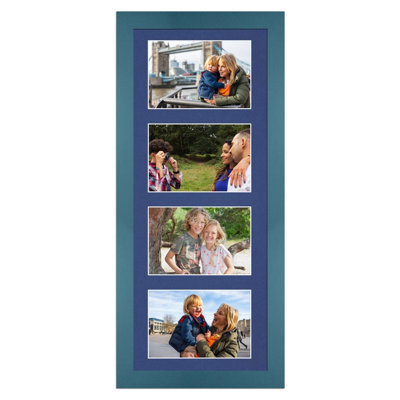 AK Frames 50X20Cm Navy Blue Modern Multi Photo Frame With Blue Mount - Holds 4 Apertures (4X) 6X4 Photos - image 1