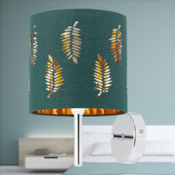 First Choice Lighting Brea - Chrome Wall Light With Dark Green Fern Shade - thumbnail 3