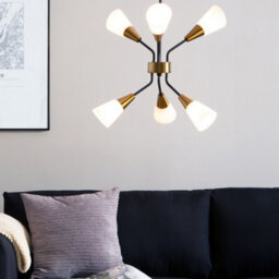 Wyld And Coco Pendant Lamp Gold And White - Industrial Bell Shades With Long Adjustable Cord - thumbnail 2