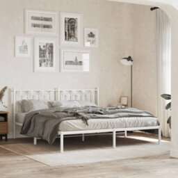Berkfield Metal Bed Frame Without Mattress With Headboard White 180X200Cm - thumbnail 1