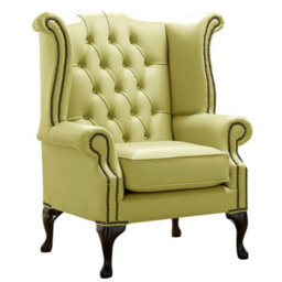 Chesterfield High Back Wing Chair Shelly Field Green Leather Bespoke In Queen Anne Style - thumbnail 1