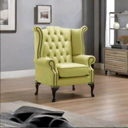 Chesterfield High Back Wing Chair Shelly Field Green Leather Bespoke In Queen Anne Style - thumbnail 3