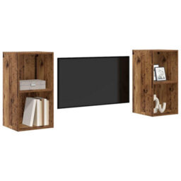 Berkfield Wall Tv Cabinet 2 Pcs Old Wood 37 X 37 X 72 Cm Engineered Wood - thumbnail 3