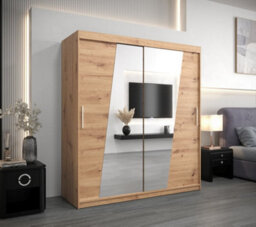 Arte Rhomb Contemporary Mirrored 2 Sliding Door Wardrobe 9 Shelves 2 Rails Oak Artisan Effect (H)2000mm (W)1800mm (D)620mm - thumbnail 2