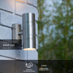Lucide Arne Led Outdoor Up & Down Wall Light Satin Chrome - thumbnail 2