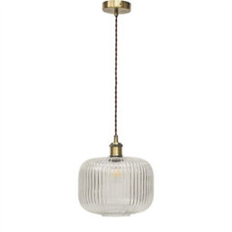 First Choice Lighting Set Of 2 Batley Large - Clear Rib Glass Antique Brass Retro Pendants - thumbnail 2