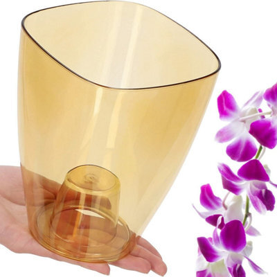 B2C Plant Orchid Pot Plastic  Gloss Oval Planter 12 Cm Honey Transparent Square - image 1
