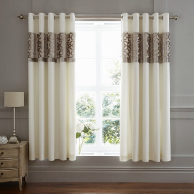 Catherine Lansfield Lattice Cut Velvet 66X72 Inch Eyelet Curtains Two Panels Natural - image 1