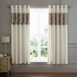 Catherine Lansfield Lattice Cut Velvet 66X72 Inch Eyelet Curtains Two Panels Natural - thumbnail 1