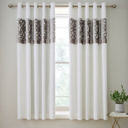 Catherine Lansfield Lattice Cut Velvet 66X72 Inch Eyelet Curtains Two Panels Natural - thumbnail 2