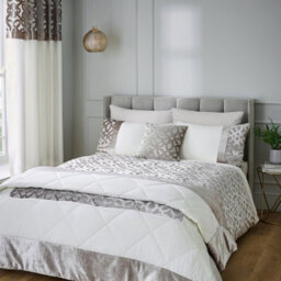 Catherine Lansfield Lattice Cut Velvet 66X72 Inch Eyelet Curtains Two Panels Natural - thumbnail 3