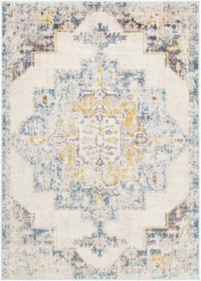 Livabliss Ankara-Vintage Blue Beige Traditional Boho Living Dining Bedroom Rug 160 X 213 Cm Easy Care, Non Shedding - image 1