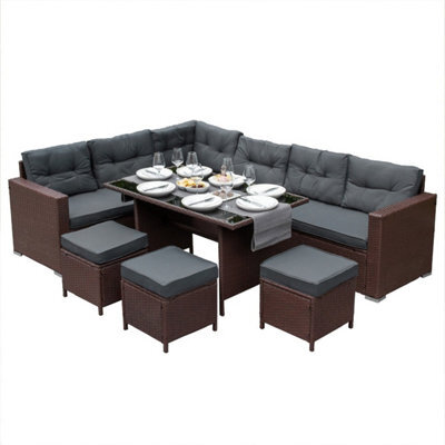 MonsterShop Jardi Rattan Corner Set 9 Seater Brown - image 1