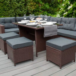 MonsterShop Jardi Rattan Corner Set 9 Seater Brown - thumbnail 8