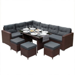 MonsterShop Jardi Rattan Corner Set 9 Seater Brown - thumbnail 1